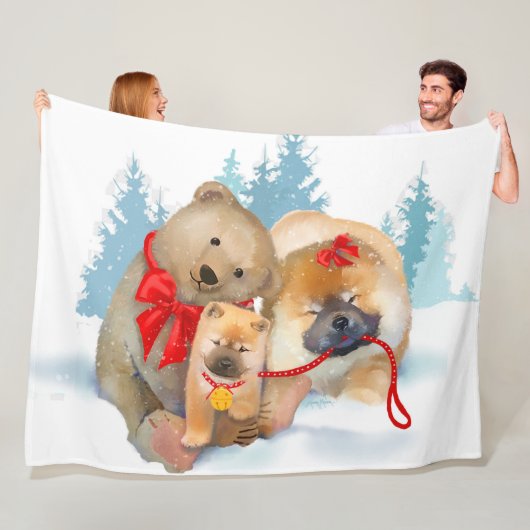 BEAR-ING GIFTS Chow & Bear fleece deken - 3 maten (In situ)
