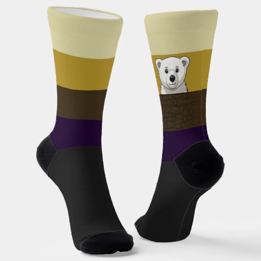 Bear looking over wall, Golden Brown Sokken (Gebogen)