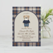Bear Luxury Plaid Boy Baby Shower Kaart (Staand voorkant)