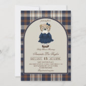 Bear Luxury Plaid Girl Baby Shower Kaart (Voorkant)
