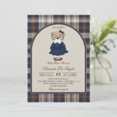 Bear Luxury Plaid Girl Baby Shower Kaart (Staand voorkant)