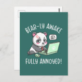 Bear-ly Awake Fully Annoyed - Panda Office Humor Briefkaart (Voorkant / Achterkant)