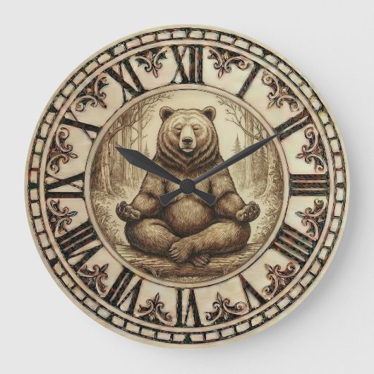 Bear Meditation Wall Clock - Calm Rustic Decor Grote Klok (Voorkant)