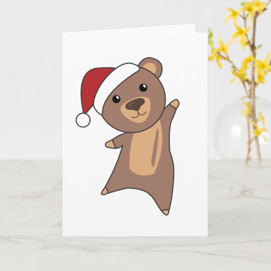 Bear Merry Christmas Winter Animals Kaart (Gele Bloem)