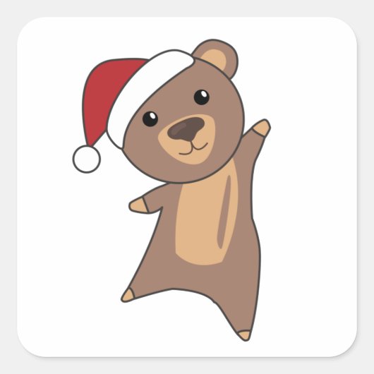 Bear Merry Christmas Winter Animals Vierkante Sticker (Voorkant)