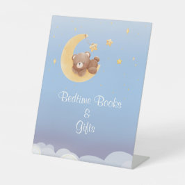 Bear Moon Bedtime Books Soft Blue Baby Shower Reclamebord Met Voetstuk