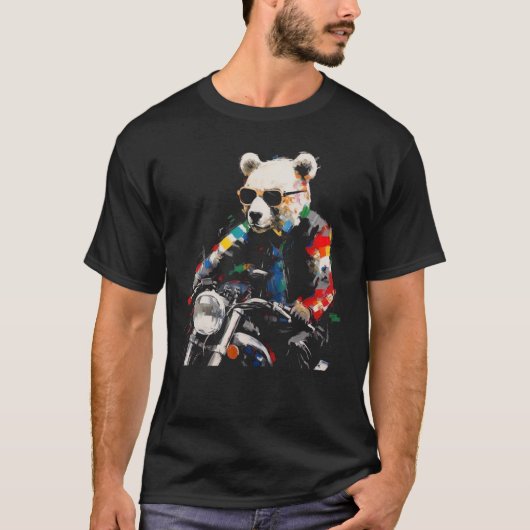 Bear Motorcycle - Animal Polar Bear Colourful Sung T-shirt (Voorkant)