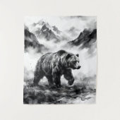 Bear Mountain | Black and White Wildlife Art Wandkleed (Voorkant)