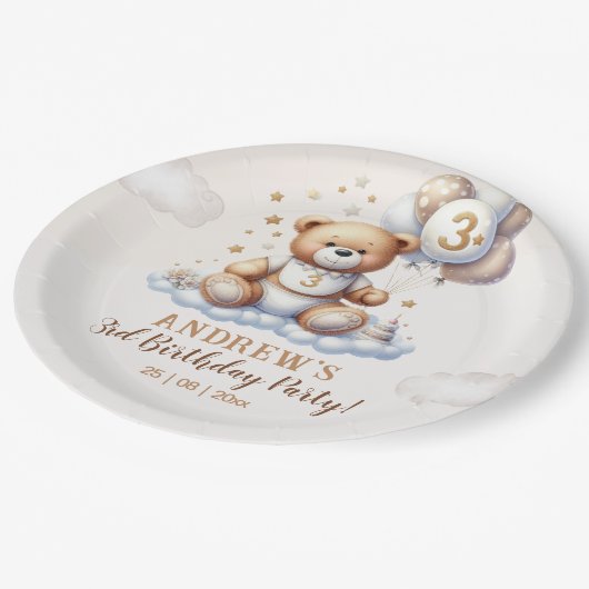Bear on a Cloud – 3rd Birthday Party  Papieren Bordje (Gekanteld)