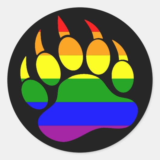 BEAR PAW RAINBOW VLAG OP ZWART - Ronde Sticker (Voorkant)