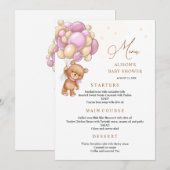 Bear Pink Balloons Baby Shower Menu (Voorkant / Achterkant)