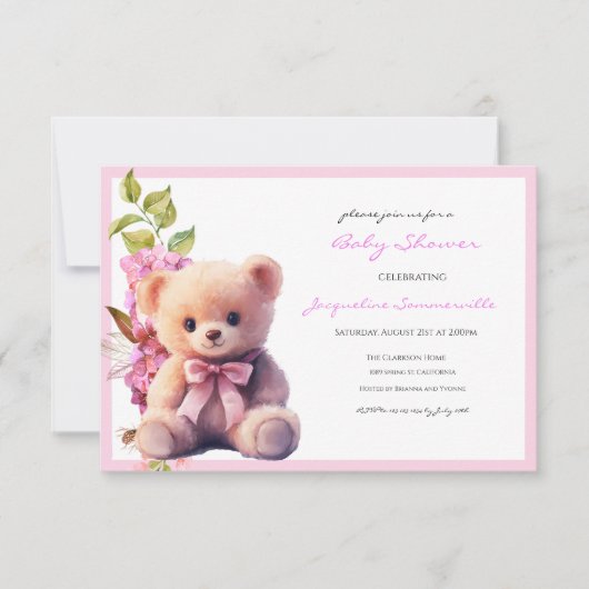 Bear Pink Bow Baby Shower It's a Girl (Voorkant)