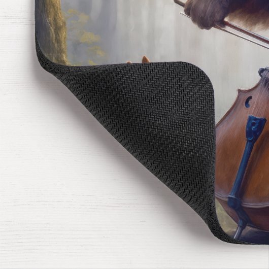 Bear Playing the Cello In a Misty Forest Muismat (Hoek)