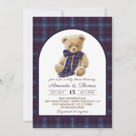 Bear Preppy Tartan Gender Neutral Baby Shower Kaart