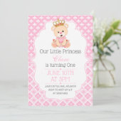 Bear Princess First Birthday Invitation Kaart (Staand voorkant)