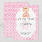 Bear Princess First Birthday Invitation Kaart (Voorkant / Achterkant)