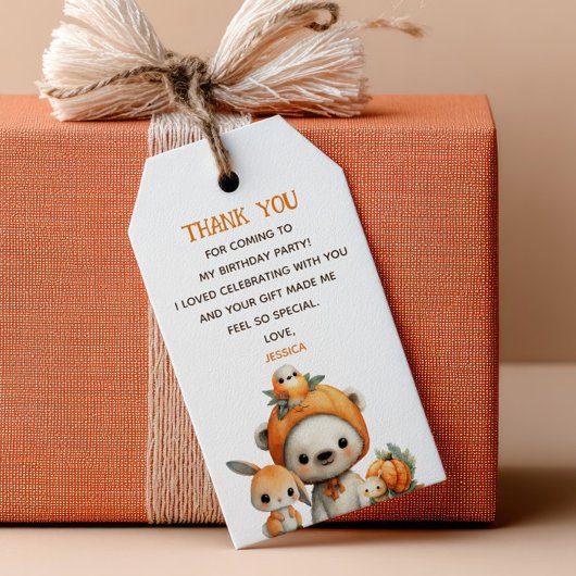 Bear Rabbit Bird Fall Kids' Birthday Thank You Cadeaulabel