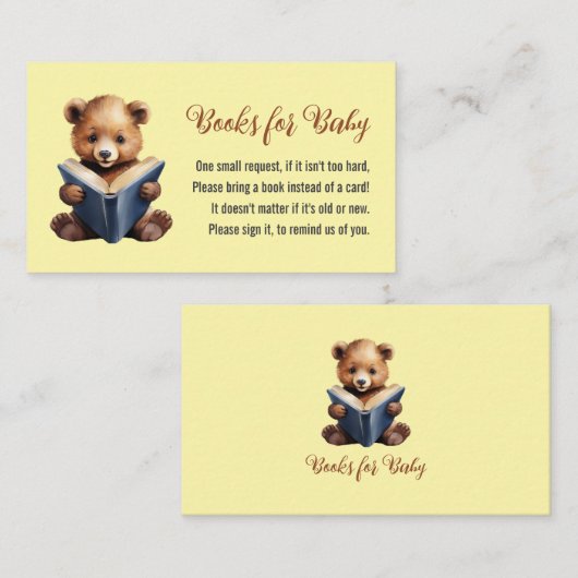 Bear Reading Books for Baby Shower Enclosure Card Informatiekaartje (Voorkant / Achterkant)