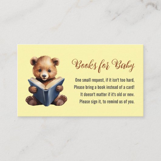 Bear Reading Books for Baby Shower Enclosure Card Informatiekaartje (Voorkant)