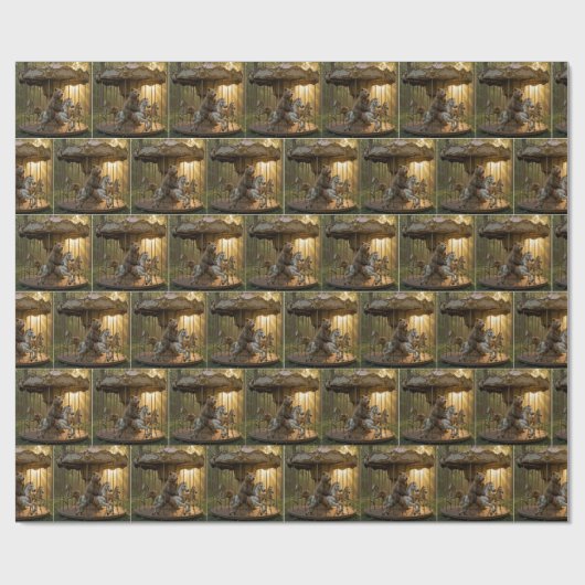 Bear Riding a Carousel Horse in a Forest Cadeaupapier (Vlak)