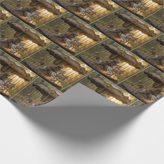 Bear Riding a Carousel Horse in a Forest Cadeaupapier (Hoek)