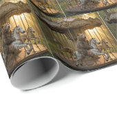 Bear Riding a Carousel Horse in a Forest Cadeaupapier (Rol Hoek)