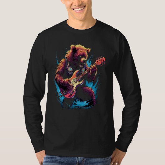 Bear Rocker  Playing Rock Guitar T-shirt (Voorkant)