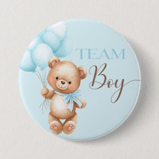 Bear round pin for gender reveal team boy ronde button 7,6 cm