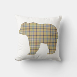 Bear Shape Plaid Tan Blue Cabin Core Kussen