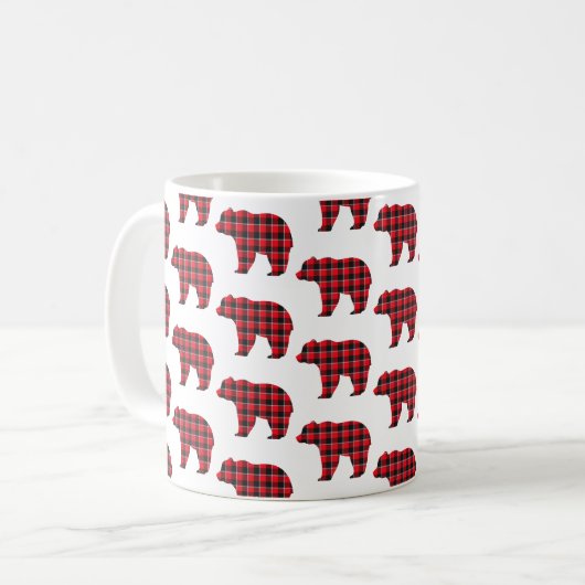 Bear Shaped Plaid Red Black Buffalo Koffiemok (Voorkant links)