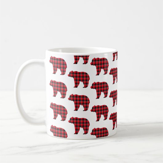 Bear Shaped Plaid Red Black Buffalo Koffiemok (Links)