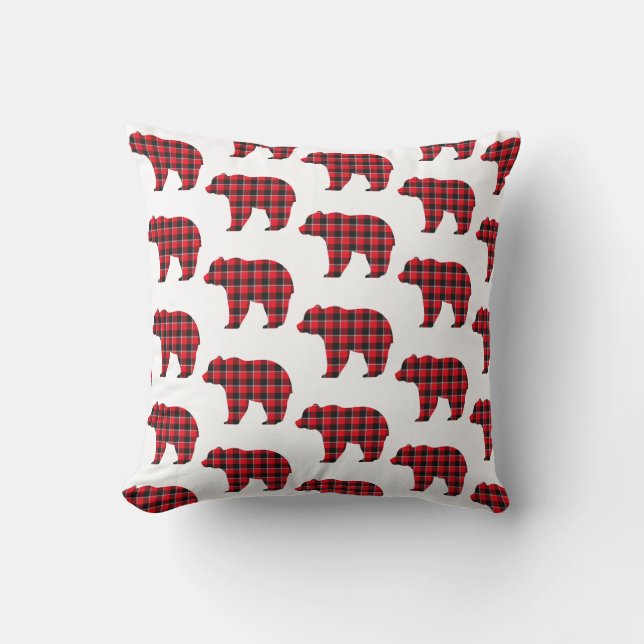 Bear Shaped Plaid Red Black Buffalo Kussen (Voorkant)