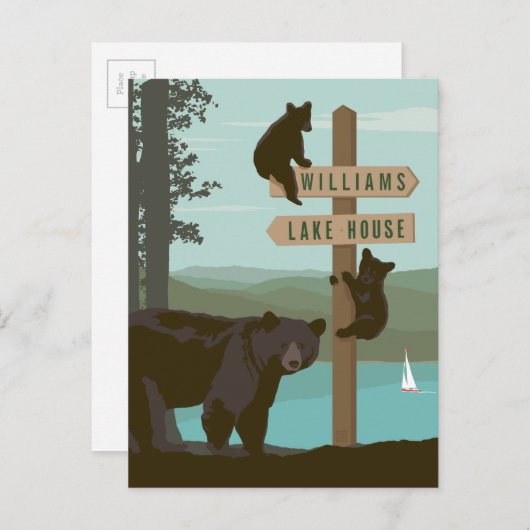 Bear Sign Post Briefkaart (Voorkant / Achterkant)