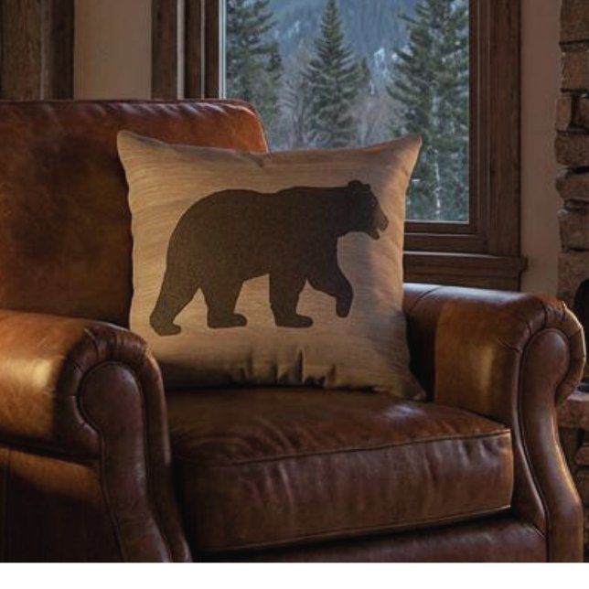 Bear Silhouette Reversible Throw Pillow Kussen (reversible bear silhouette throw pillow for mountain cabin)