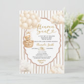 Bear Stripe Beige Balloon Heaven Sent Baby Shower  Kaart (Staand voorkant)