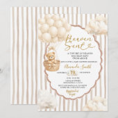 Bear Stripe Beige Balloon Heaven Sent Baby Shower  Kaart (Voorkant / Achterkant)