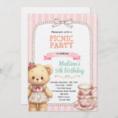 Bear tea party invitation kaart (Voorkant / Achterkant)