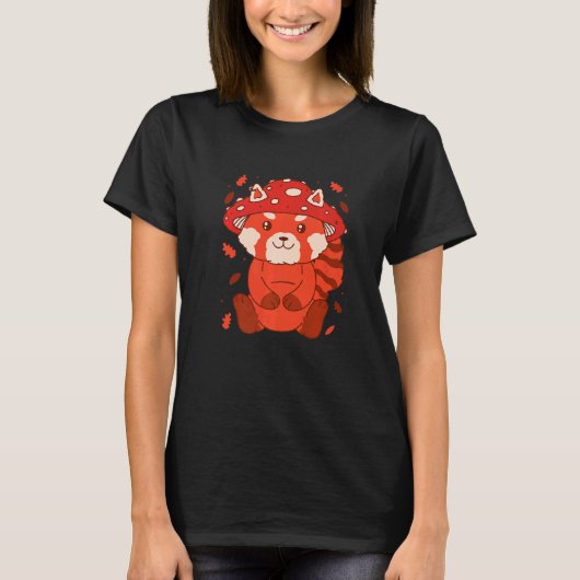 Bear Toadstool Hat Autumn Cat Bear Red Panda T-shirt (Voorkant)