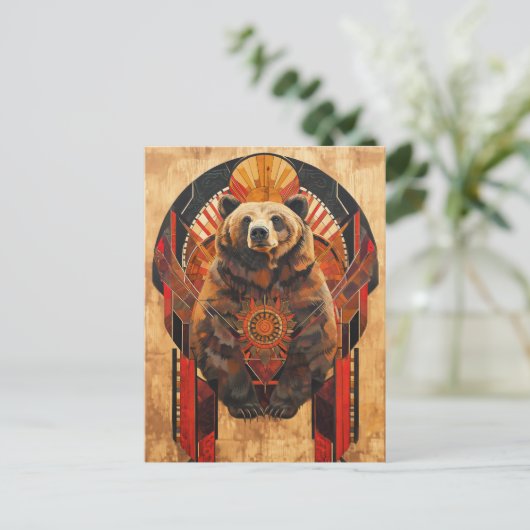 Bear Totem – Strength in Deco Style Briefkaart (Staand voorkant)