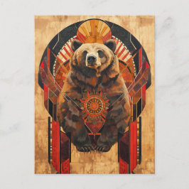 Bear Totem – Strength in Deco Style Briefkaart