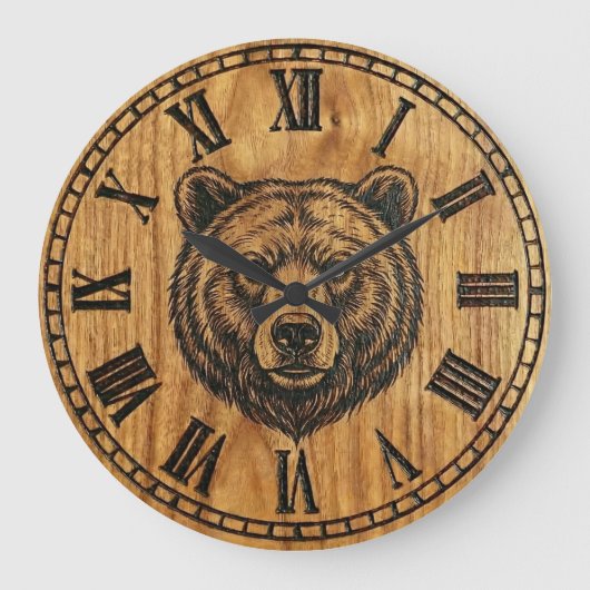 Bear Wall Clock - Wooden Style Design Grote Klok (Voorkant)