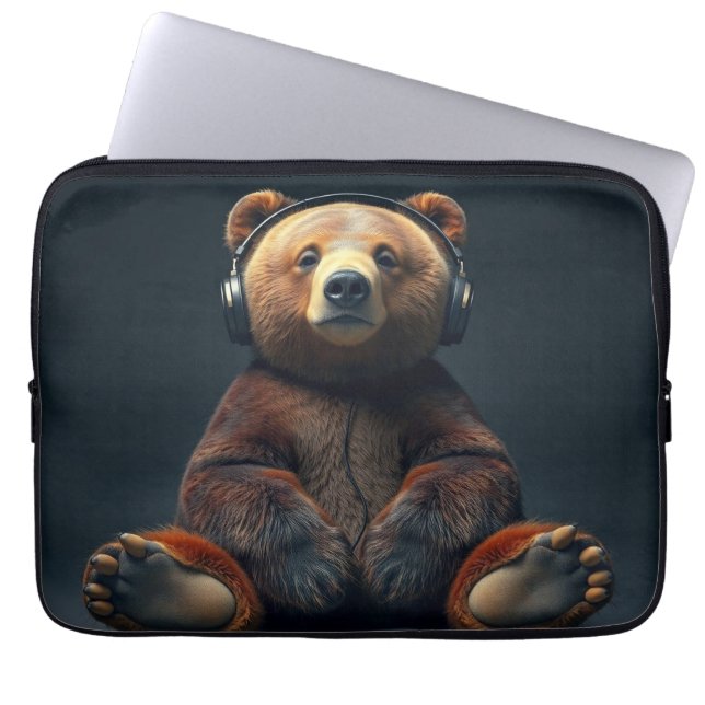 Bear Wearing Headphones Laptop Sleeve (Voorkant)