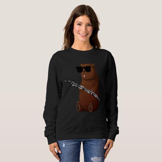 Bear Wearing Sunglasses Playing Oboe Trui (Voorkant volledig)