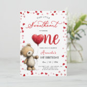 Bear with balloon Valentines 1st girl Birthday Kaart (Staand voorkant)
