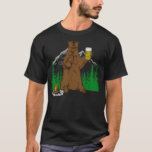 Bear with beer campfire camping gift t-shirt (Voorkant)