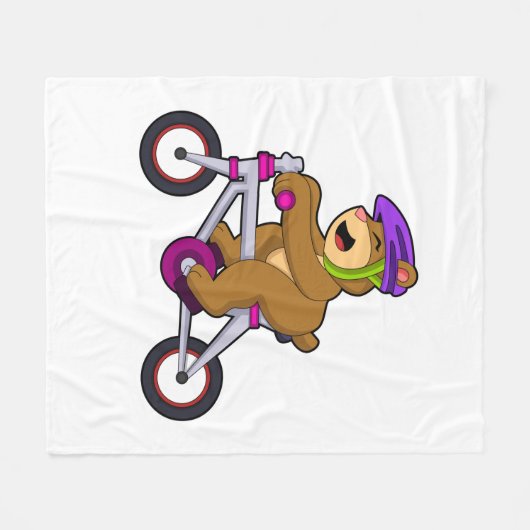 Bear with Bicycle & Helmet Fleece Deken (Voorkant (Horizontaal))