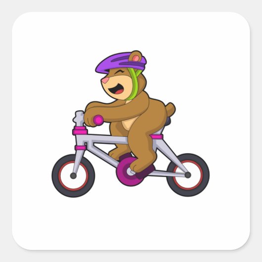 Bear with Bicycle & Helmet Vierkante Sticker (Voorkant)