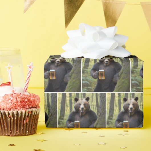 Bear with Birthday Beer Cadeaupapier (Verjaardagsfeest)
