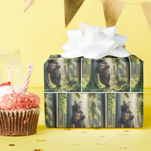 Bear with Birthday Beer Cadeaupapier (Verjaardagsfeest)
