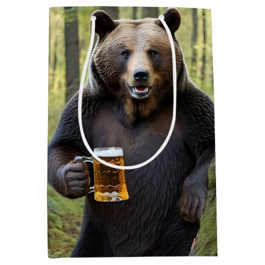 Bear with Birthday Beer Medium Cadeauzakje (Voorkant)
